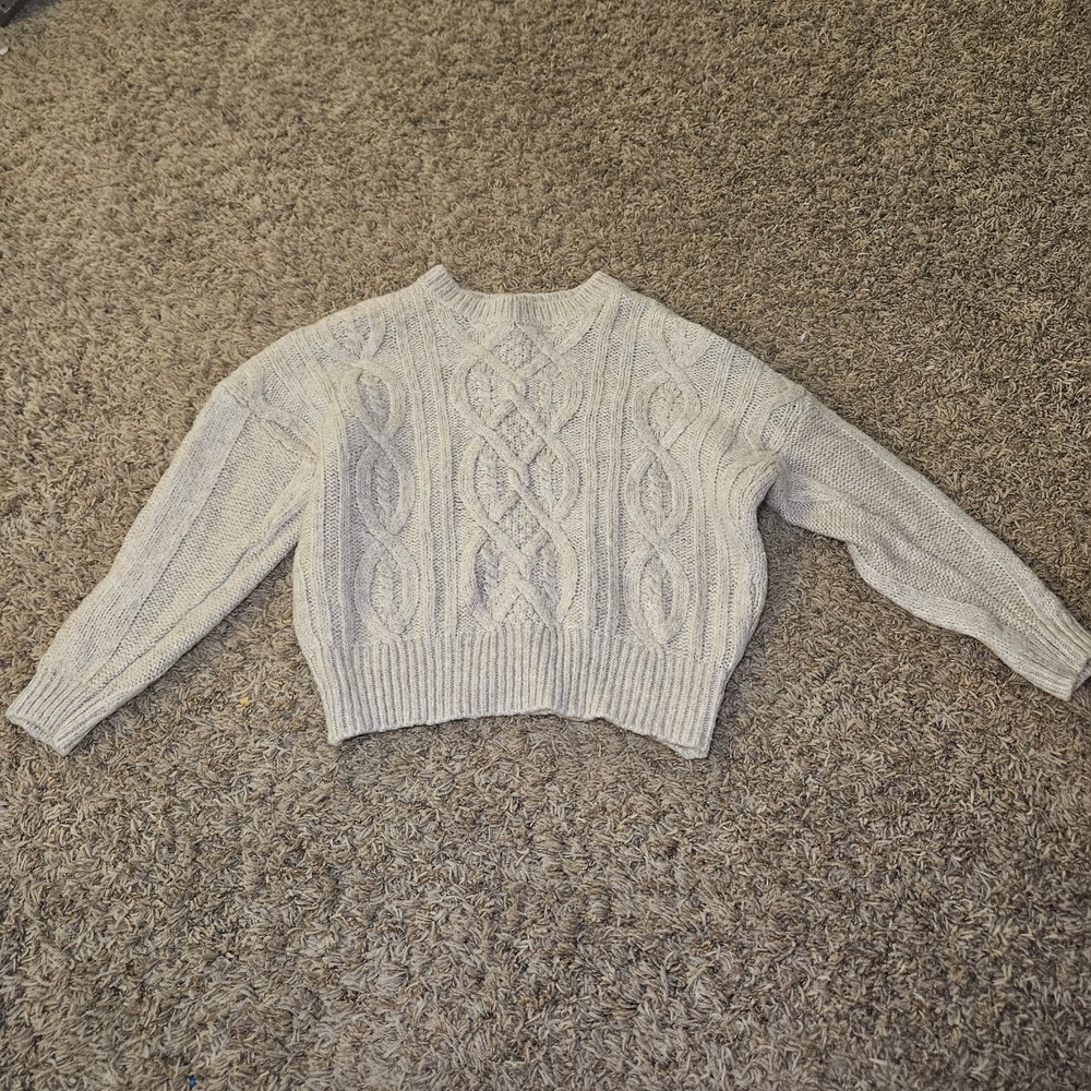 BB Dakota Oatmeal Sparkle Wool Blend Retrograde Cable Knit Sweater Size XS Beige